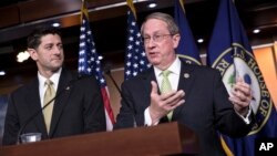 House Speaker Paul Ryan, R-Wis., left, is joined by House Judiciary Committee Chairman Bob Goodlatte, R-Va., right, as the Republican-led House pushes ahead on legislation to crack down on illegal immigration, during a news conference at the Capitol in Washington, Thursday, June 29, 2017.