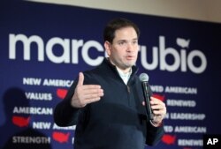 FILE - Republican presidential candidate Sen. Marco Rubio, R-Fla., speaks during a campaign stop in Rochester, New Hampshire, Dec. 21, 2015.
