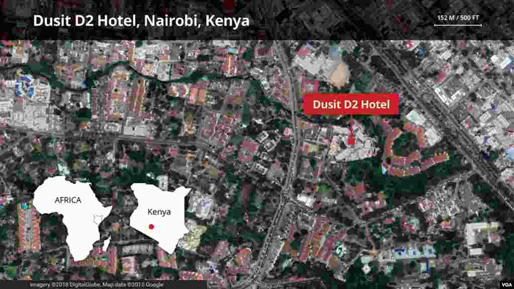 Ramani ya mahala hoteli ya Dusit, D2 inapatikana jijin Nairobi Kenya