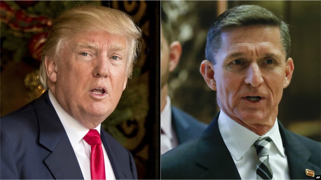 (Từ trái qua phải) Tổng thống Donald Trump và cựu Cố vấn an ninh quốc gia Micheal Flynn. 