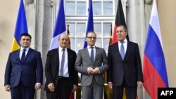 Министры иностранных дел Украины, Франции , Германии и России на подготовительной встрече Нормадского формата 18 июня 2018 г.