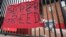 FILE - In this file photo dated Apr. 21, 2021, a protest banner against the proposed Super League is seen outside Liverpool's Anfield Stadium after the collapse of English involvement in the proposed new league, Liverpool, England. 