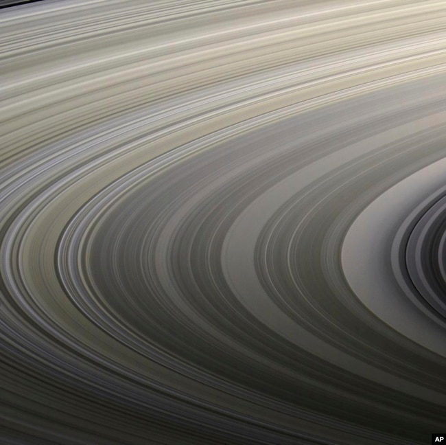 FILE - This Aug. 22, 2009 image made available by NASA shows a section of Saturn's rings, as seen from the Cassini spacecraft. (NASA/JPL-Caltech/Space Science Institute via AP)