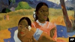 Detail of French artist Paul Gauguin’s 1892 oil painting, "Nafea Faa Ipoipo" ("When Will You Marry?"), which has sold for nearly $300 million. 