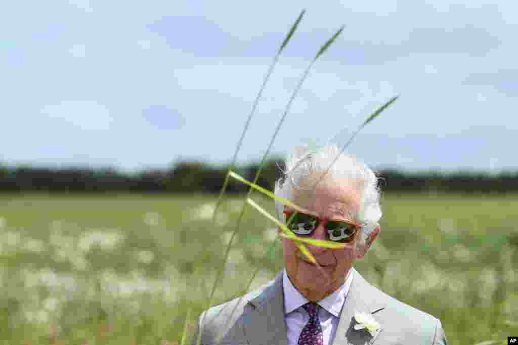 Britain&#39;s Prince Charles looks at soil samples during his visit to FarmED, a new center for farm and food education at Honeydale Farm, in Shipton-Under-Wychwood, England.