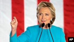 Democratic presidential candidate Hillary Clinton speaks during a campaign rally, Nov. 6, 2016, in Manchester, N.H. 