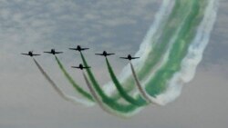 FILE - Pakistani Air Force fighter jets perform an aerobatic show. 