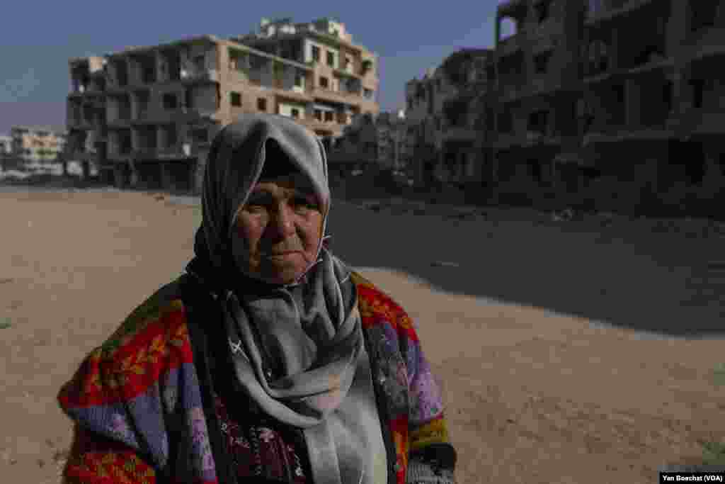 Faizan Abdumullah, 73, decided to return to Yarmuk, after the fall of Bashar al-Assad&rsquo;s regime. She was born and raised here but had to flee her home when the civil war started in 2011.