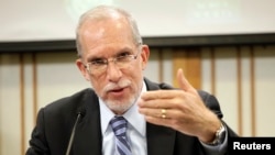 Evans Revere, former U.S. Deputy Ambassador for East Asian Affairs, speaks to the National Committee on American Foreign Policy and a North Korean delegation led by Vice Foreign Minister Ri Yong Ho, at The Korea Society in New York, March 10, 2012.