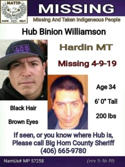 Crow Citizen Hub Binion was last seen walking home to the Crow Reservation from Hardin, Montana, April 9, 2019.