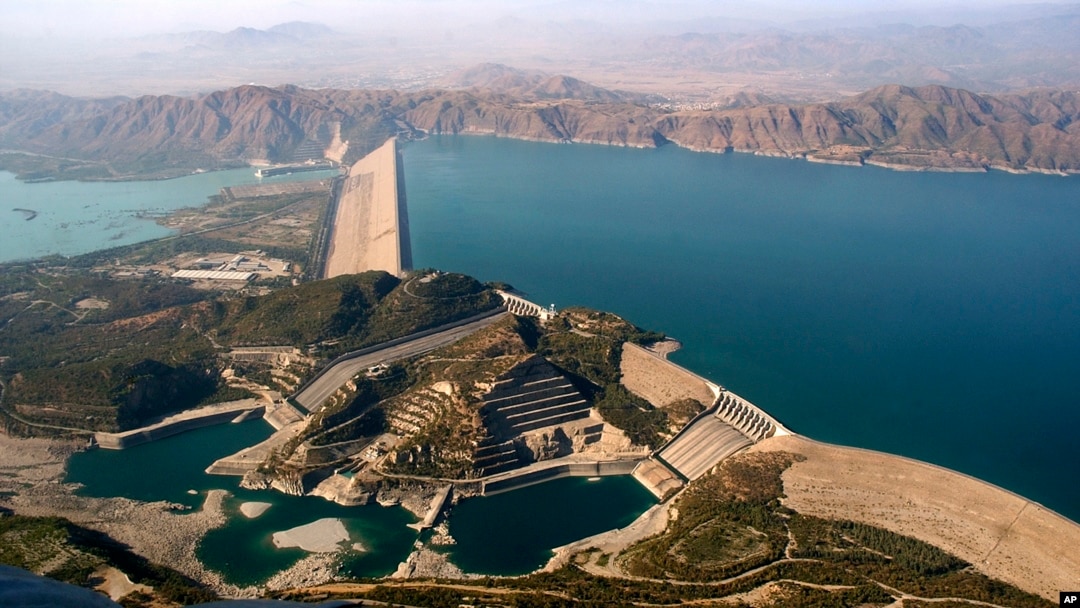 FILE - Pakistan's biggest Tarbela Dam is observed from a helicopter in Tarbela, Nov. 18, 2018. Cash-strapped Pakistan should pursue clean energy instead of relying on coal, nuclear and hydroelectric power, according to a report release on Dec. 5, 2018.