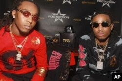Quavo and Takeoff, of hip-hop group Migos, celebrate the launch of their limited edition “Worldwide Rich” capsule collection during a private preview dinner at Gran Morsi in New York.