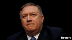 FILE - Central Intelligence Agency (CIA) Director Mike Pompeo testifies during a Senate Intelligence Committee hearing on "Worldwide Threats" on Capitol Hill in Washington, Feb. 13, 2018.