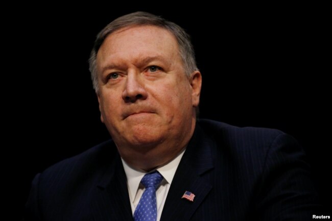 FILE - Central Intelligence Agency (CIA) Director Mike Pompeo testifies during a Senate Intelligence Committee hearing on "Worldwide Threats" on Capitol Hill in Washington, Feb. 13, 2018.