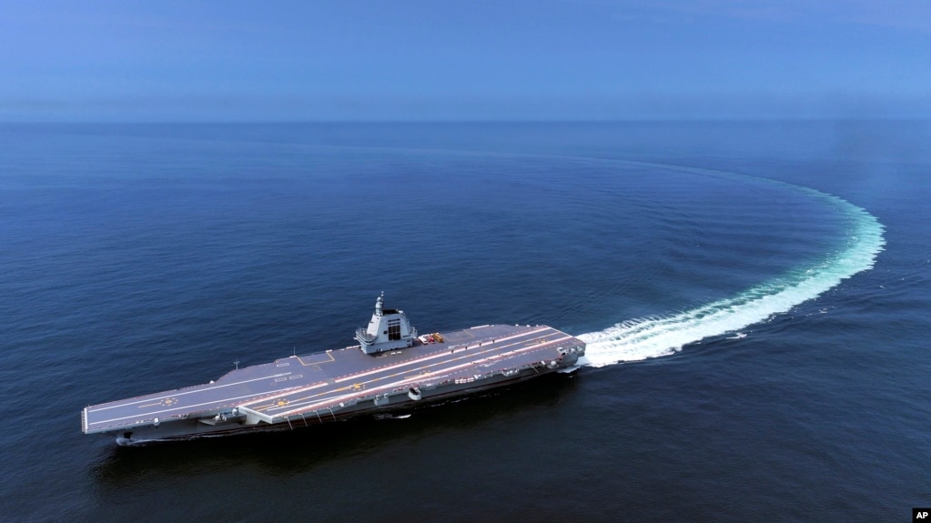 FILE - In this photo released by Xinhua News Agency, China's third conventionally powered aircraft carrier, the Fujian, conducts a maiden sea trial on May 7, 2024. (Ding Ziyu/Xinhua via AP, File)