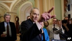 参议院少数党领袖舒默（Sen. Chuck Schumer, D-NY）对记者讲话（2017年4月4日）