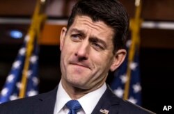 FILE - House Speaker Paul Ryan, R-Wis., speaks on Capitol Hill, in Washington, Dec. 14, 2017.