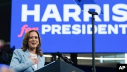 La vicepresidenta de Estados Unidos, Kamala Harris, habla durante un mitin de campaña en Atlanta, Georgia, el 30 de julio de 2024.