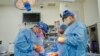 FILE: In this photo provided by NYU Langone Health, Dr. Nader Moazami, right, and cardiothoracic physician assistant Amanda Merrifield, center, and other members of a surgical team prepare for the transplant of a pig heart at NYU Langone Health on Wednesday, July 6, 2022