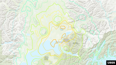 نقشه‌ای که مرکز لرزه‌نگاری آمریکا از زلزله در ایالت آلاسکا منتشر کرده است