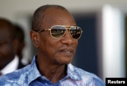 FILE - Guinea President Alpha Conde is pictured in Sandervalia, Conakry, Oct. 8, 2015.