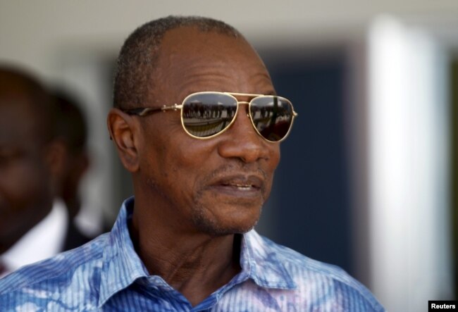 FILE - Guinea President Alpha Conde is pictured in Sandervalia, Conakry, Oct. 8, 2015.