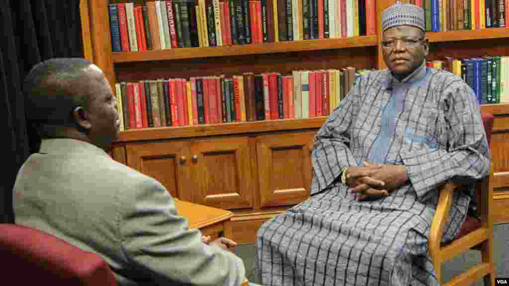 Jigawa State Governor Sule Lamido (R) is interviewed by Leo Keyen (L), Chief, VOA Hausa service.