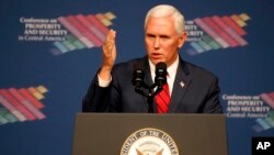 Vice President Mike Pence speaks during a conference on Prosperity and Security in Central America, June 15, 2017, in Miami. 