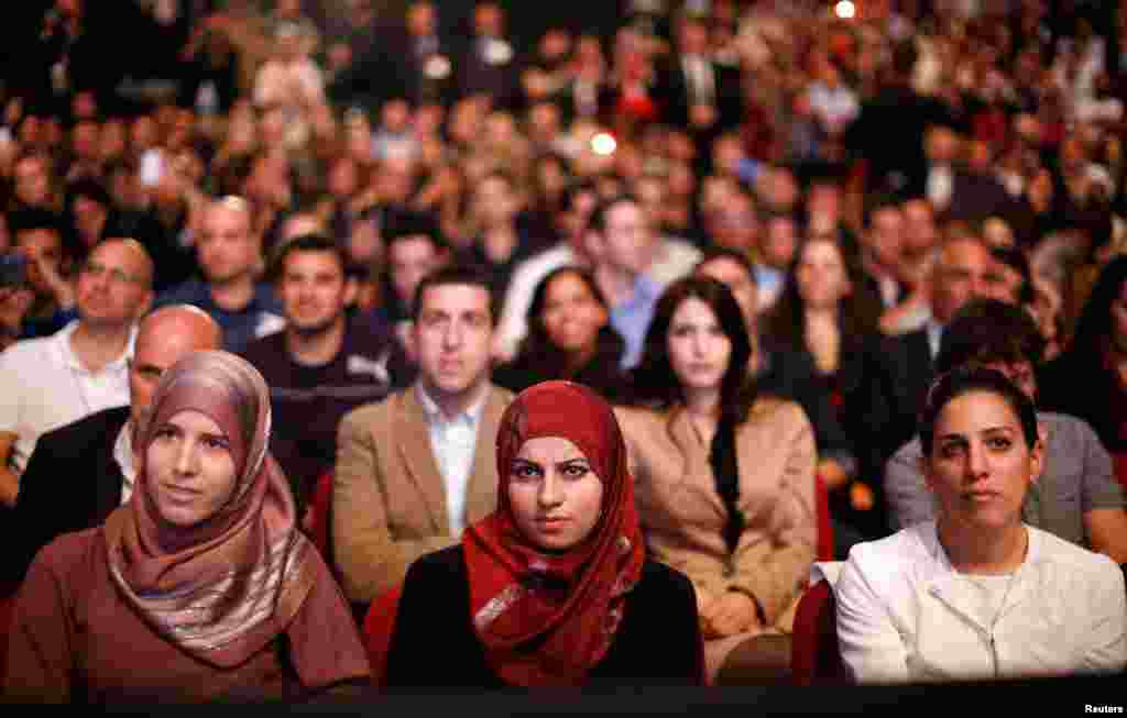 Members of the audience listen as President Obama delivers a speech on Mideast policy at the Jerusalem Convention Center, March 21, 2013.