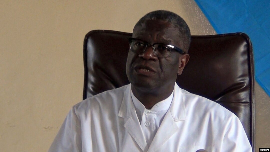 Denis Mukwege, a gynaecologist treating victims of sexual violence, addresses a news conference after he won the 2018 Nobel Peace Prize, at the Panzi Hospital in Bukavu, South Kivu Province, Democratic Republic of Congo, Oct. 5, 2018.