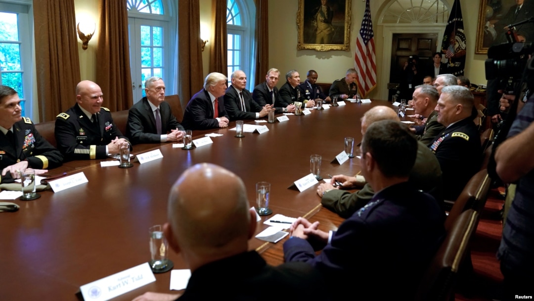 U.S. President Donald Trump participates in a briefing with senior military leaders at the White House in Washington, Oct. 5, 2017.
