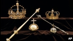 A collection of Swedish Crown jewels is shown in this image made available Aug. 1, 2018, by the Swedish Police.