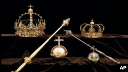 A collection of Swedish Crown jewels is shown in this image made available Aug. 1, 2018, by the Swedish Police.
