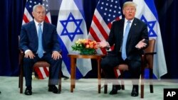El presidente Donald Trump se reunió con el primer ministro de Israel, Benjamin Netanyahu, durante la 73 Asamblea General de la ONU el 26 de septiembre de 2018.