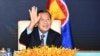 FILE - In this photo provided by the An Khoun Sam Aun/National Television of Cambodia, Cambodian Prime Minister Hun Sen gestures as he joins an online meeting of the ASEAN-China special summit at Peace Palace in Phnom Penh, Cambodia on Nov. 22, 2021. (An 