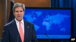 Secretary of State John Kerry speaks at the State Department in Washington, Aug. 26, 2013, about the situation in Syria. 