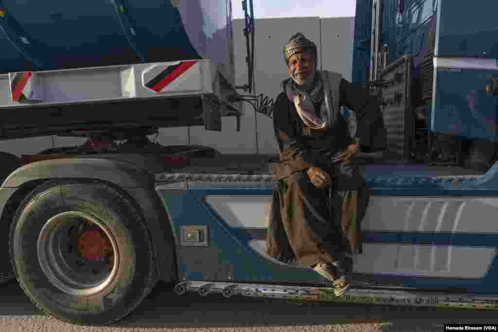 Omar, an Egyptian truck driver carrying diesel for fuel-deprived Gazans, says, “This time, we waited five days to cross Rafah — it used to be up to 30. We may wait forever, but we need peace for the people of Gaza.”