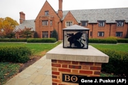 This November 2017 photo shows Pennsylvania State University's closed Beta Theta Pi fraternity house in Centre County, Pennsylvania.