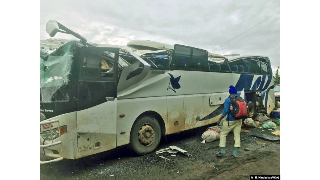 A bus burned by separatists in Akum, Cameroon, Sept. 9, 2018.