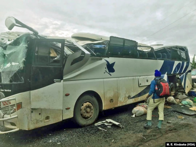 A bus burned by separatists in Akum, Cameroon, Sept. 9, 2018.