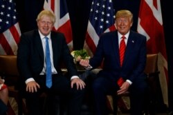 President Donald Trump meets with British Prime Minister Boris Johnson at the United Nations General Assembly, Tuesday, Sept. 24, 2019, in New York.