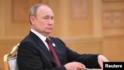 俄罗斯总统普京在土库曼斯坦首都阿什哈巴德出席里海峰会。（2022年6月29日）