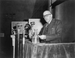 FILE - Dr. W.E.B. Du Bois, educator and writer, speaks in Paris, April 22, 1949.