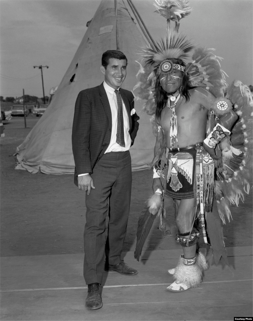 Danny Williams, left, and George “Woogie” Watchtaker (Comanche) at the American Indian Exposition. Anadarko, Oklahoma, ca. 1959. 45EXP17. © 2014 Estate of Horace Poolaw. Reprinted with permission.