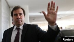 Rodrigo Maia, speaker of Brazil's lower house, arrives at the Brazilian national congress, in Brasilia, July 11, 2017. 