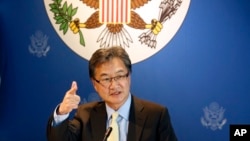 FILE - U.S. special envoy for North Korea policy Joseph Yun speaks to media in Bangkok, Thailand, Dec. 15, 2017. In the first month of Donald Trump’s presidency, Yun quietly met with North Korean officials and relayed a message: the new administration in Washington appreciated an extended halt in the North’s nuclear and ballistic missile tests.