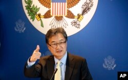 FILE - U.S. special envoy for North Korea policy Joseph Yun speaks to media in Bangkok, Thailand, Dec. 15, 2017.