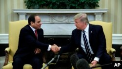 Presiden Donald Trump berjumpa dengan Presiden Mesir Abdel Fattah el-Sissi di Oval Office, Gedung Putih, Washington, D.C. tanggal 3 April 2017