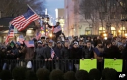 Protesters gather at Brooklyn Borough Hall to protest President Donald Trump's immigration order, Feb. 2, 2017, in New York. More protests are scheduled.