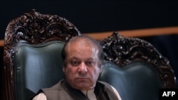 Ousted former Pakistani prime minister Nawaz Sharif looks on as he attends a seminar on 'Upholding the Sanctity of Ballot based on the Constitution, Democracy, Supremacy of Parliament and Rule of Law', in Islamabad on April 17, 2018. Pakistan's supreme c